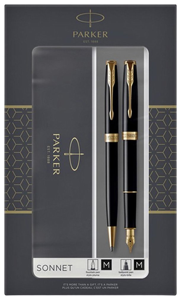 

Набор ручек Parker Sonnet (2093371) LaqBlack GT перьевая b шариковая