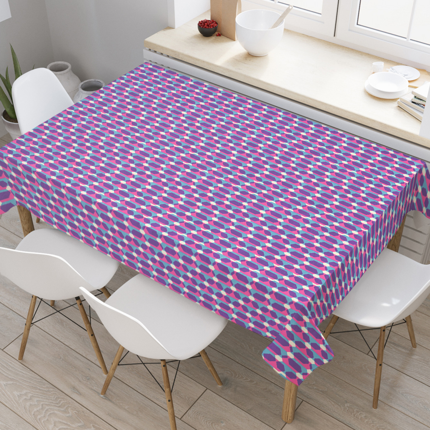 

Скатерть прямоугольная JoyArty "Геометрические перекрытия" из оксфорда, 180x145см, Фиолетовый, Геометрические перекрытия