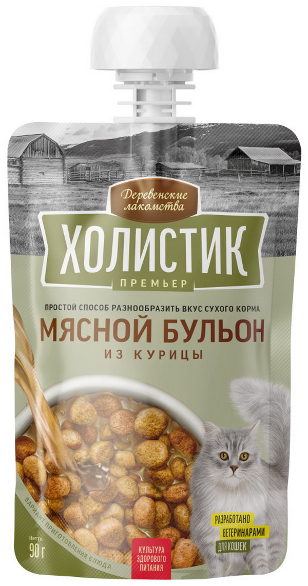 

ДЕРЕВЕНСКИЕ ЛАКОМСТВА ХОЛИСТИК ПРЕМЬЕР 90 г Мясной бульон для кошек из курицы 1х10