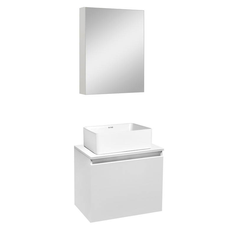 Мебель для ванной Бари 50 белый, умывальник DUO 38, с зеркалом Лада 50 белый распашной шкаф вега бавария таксония медовая антрацит с одним зеркалом без топа накладки