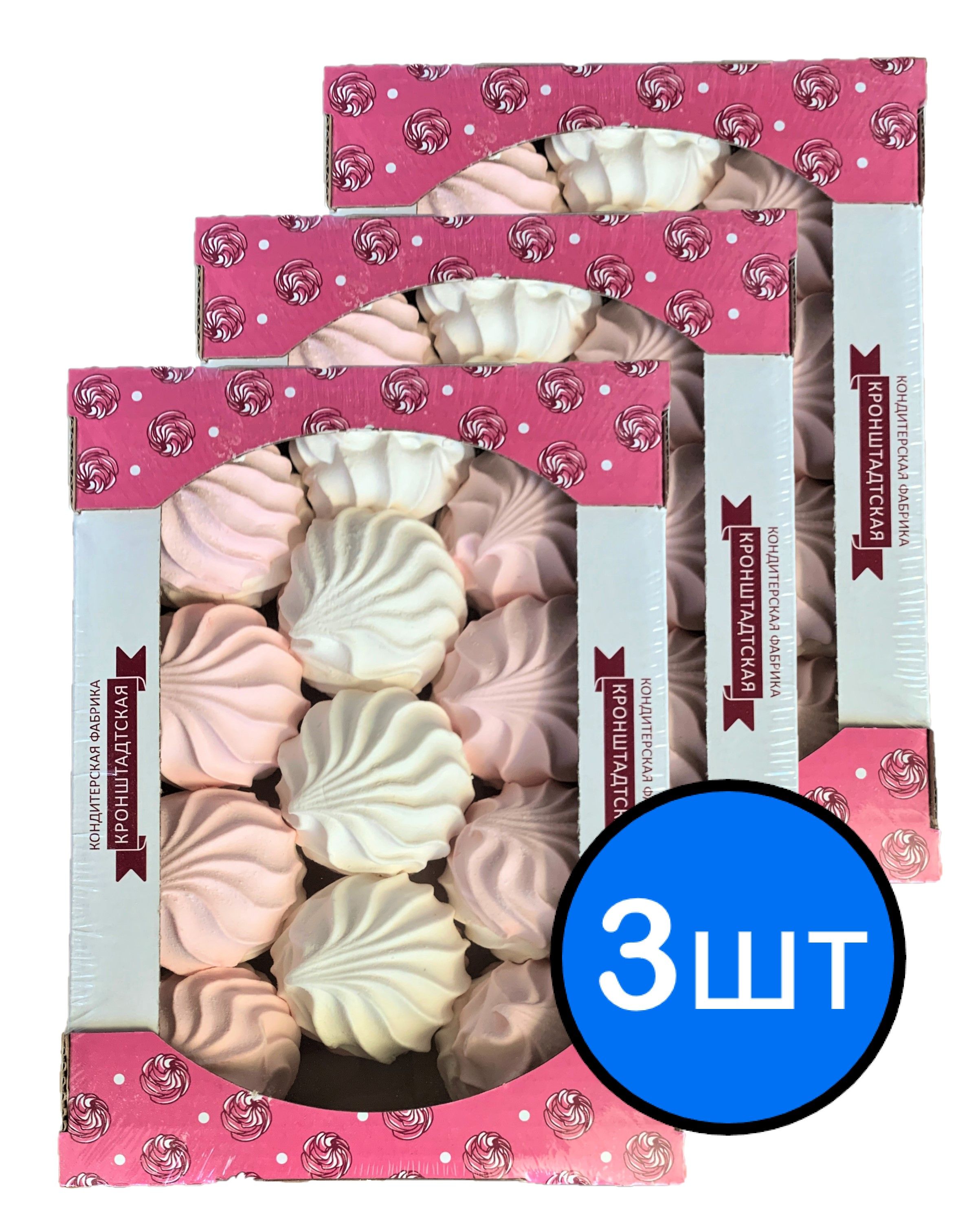 

Зефир "Бело-розовый" с ванильно-малиновым вкусом, КФ КРОНШТАДТСКАЯ, 500г х 3шт