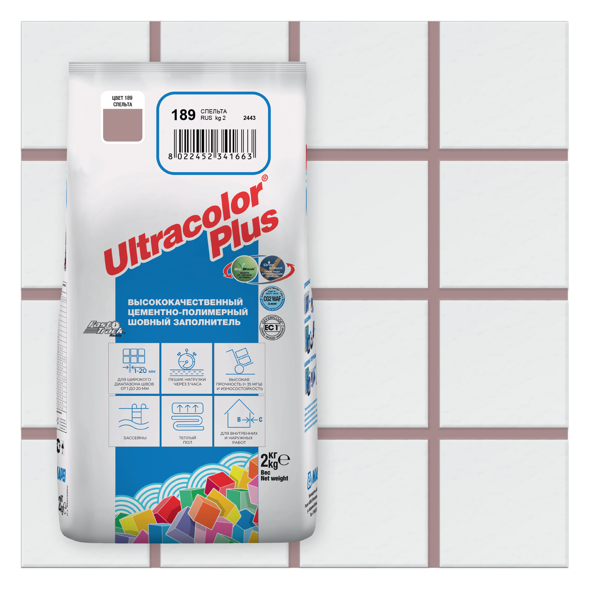 

Цементная затирка ULTRACOLOR PLUS 189 Спельта (2 кг), Бежевый