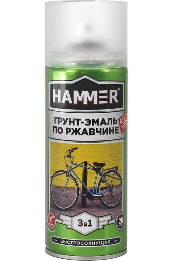 Грунт-эмаль по ржавчине HAMMER 3 в 1 аэроз. б/сохн. п/мат. RAL 9004 сигнал. чёрная 520 мл