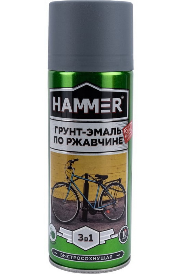 Грунт-эмаль по ржавчине HAMMER 3 в 1 аэроз. б/сохн. п/мат. RAL 7040 серое окно 520 мл / 0,