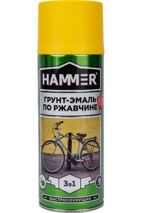 Грунт-эмаль по ржавчине HAMMER 3 в 1 аэроз. б/сохн. п/мат. RAL 1018 цинк.-жёлтая 520 мл /