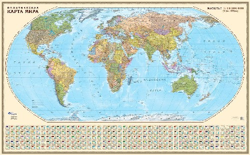 

Политическая настенная карта Мира, 1:19М