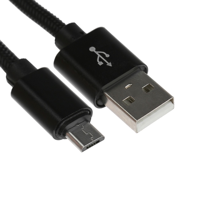 Кабель MicroUSB - USB, 2.1 А, оплётка нейлон, 1 метр, чёрный 600016946043