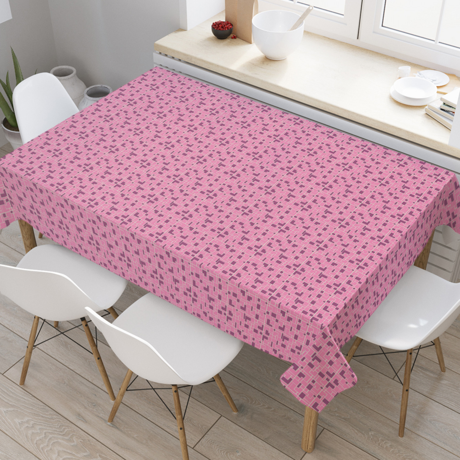 

Скатерть прямоугольная JoyArty "Мотив прямоугольники" из оксфорда, 180x145см, Розовый, Мотив прямоугольники