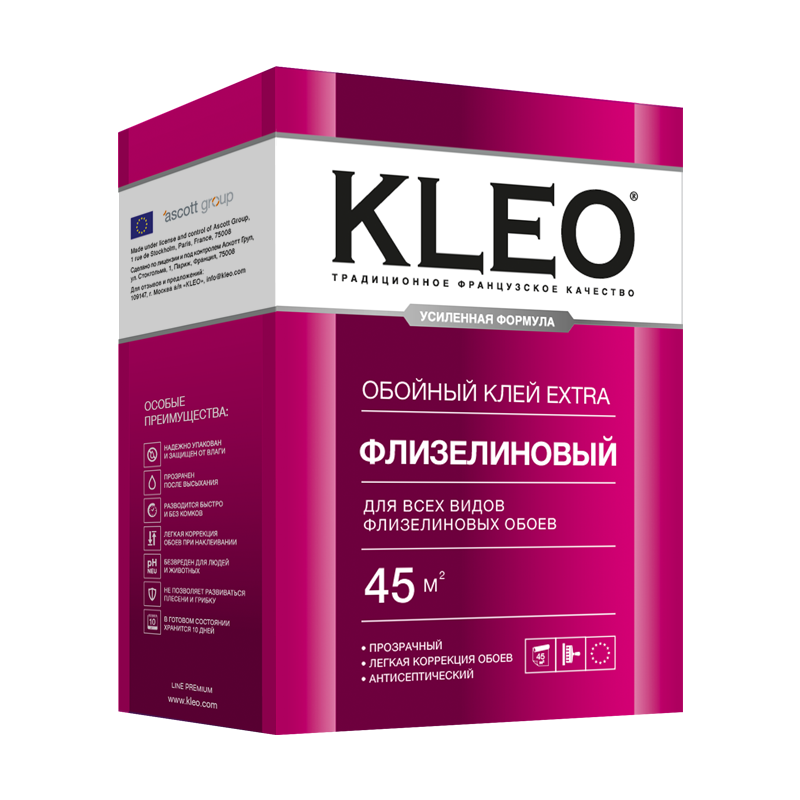 Клей для обоев KLEO EXTRA 45 Флизелиновый 320г (20) сыпучий клей для флизелиновых обоев kleo