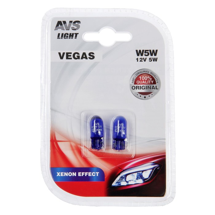 

Лампа автомобильная AVS Vegas xenon effect, W5W, 12 В, 5 Вт, набор 2 шт