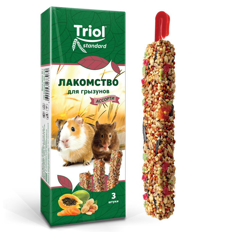 Лакомство для грызунов Triol Standard ассорти с фруктами, овощами и орехами, 3 шт, 75 г