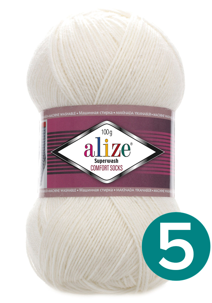 

Пряжа Alize Superwash 100 (Ализе Супервош) - кремовый (01), 100г/420м (75% шерсть, 25% пол, Белый, ASWCS_Supеrwаsh _Comfort _Socks_klubоk.shор_5