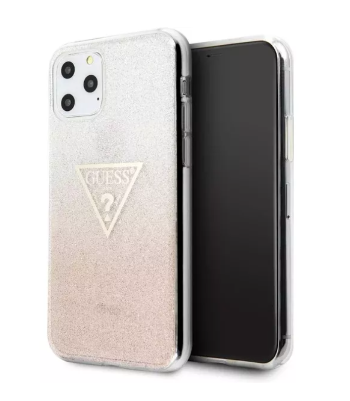 фото Чехол guess solid glitter triangle logo hard для iphone 11 pro розовый nobrand