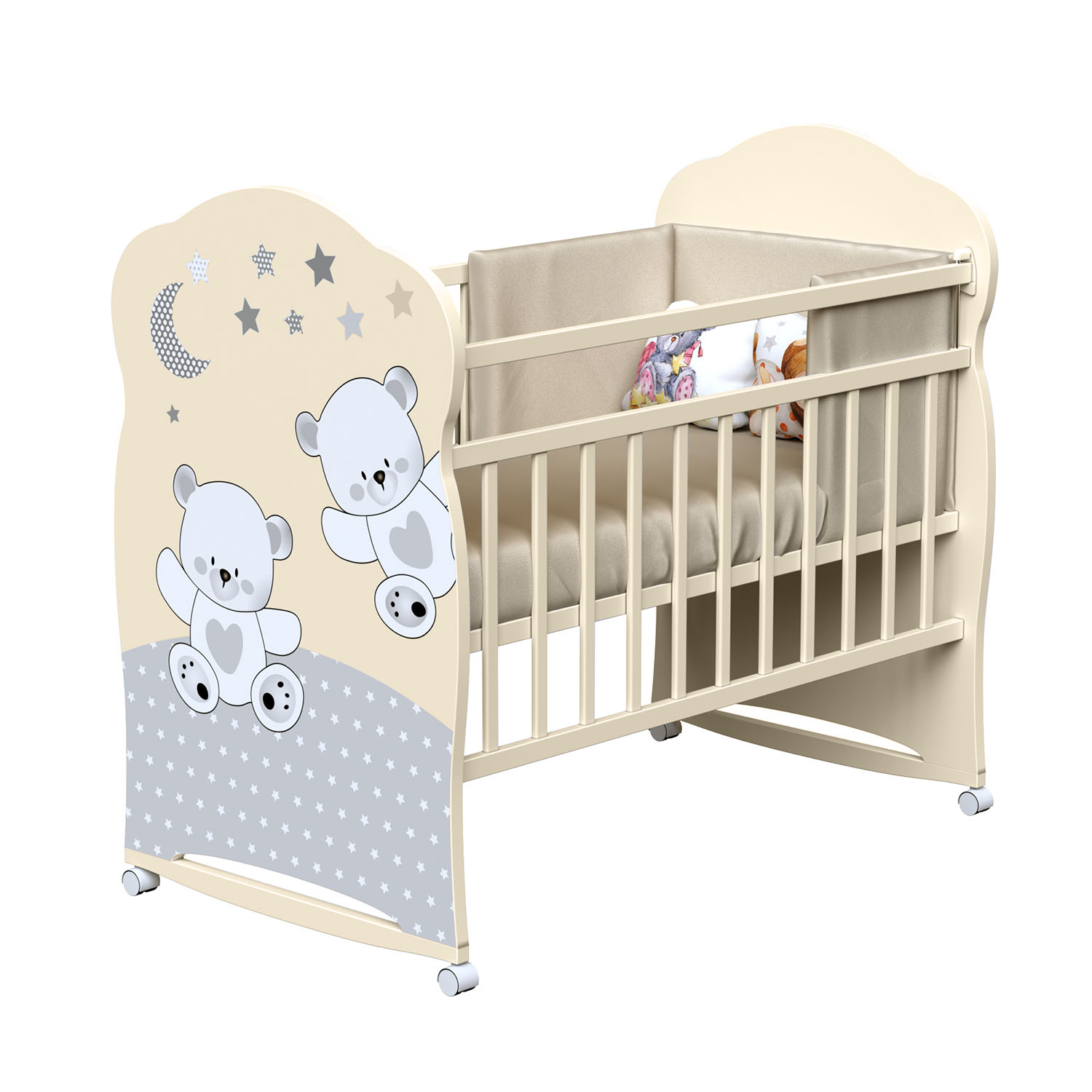 Кровать детская ВДК Funny bears, колесо-качалка, слоновая кость