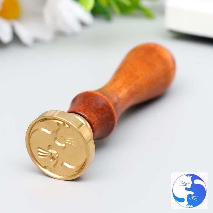 

Печать для сургуча с деревянной ручкой Инь-ян - кошки 9х3х3 см, Золотистый