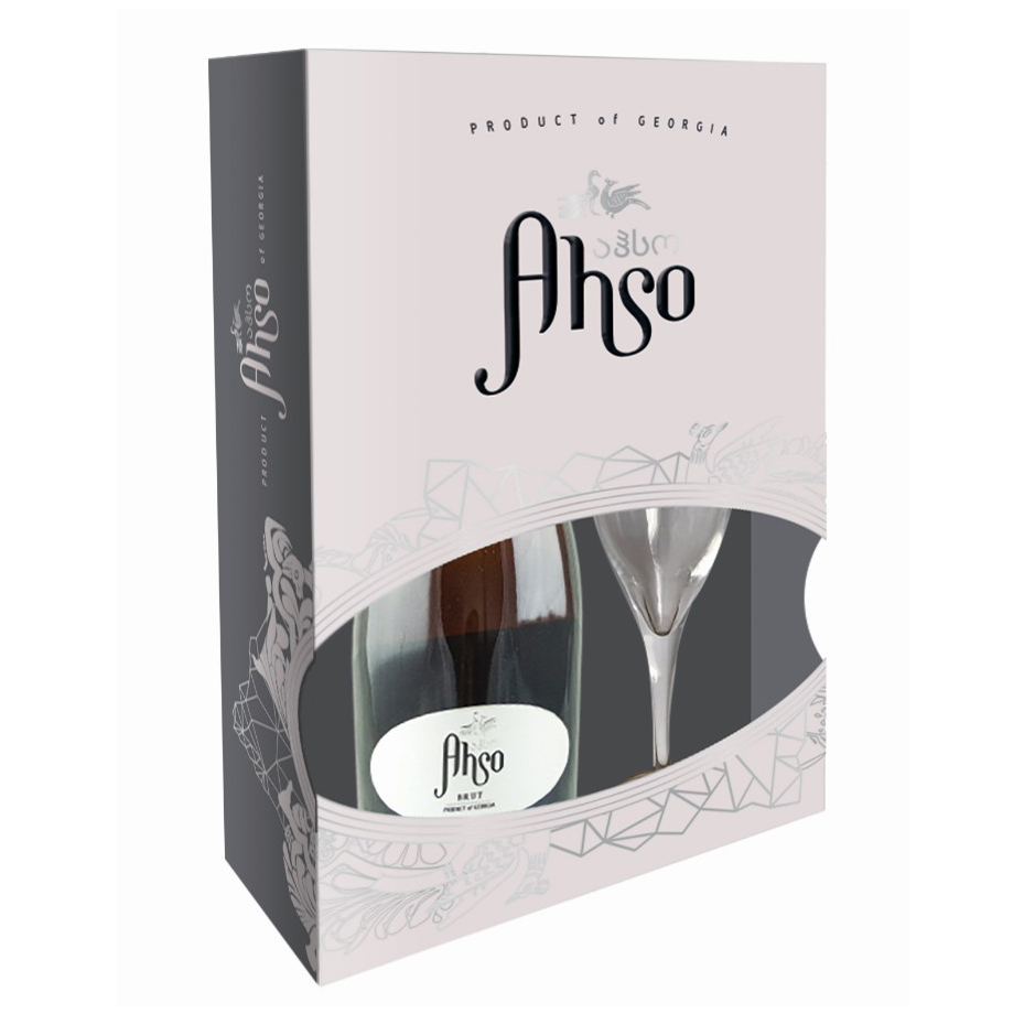 

Вино игристое Ahso Brut белое сухое 12% 0,75% Грузия с бокалом