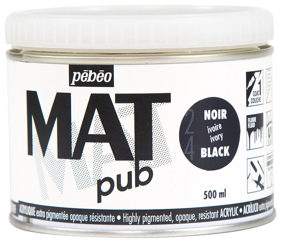 Краска акриловая Pebeo Mat Pub экстра матовая №1 500 мл черный