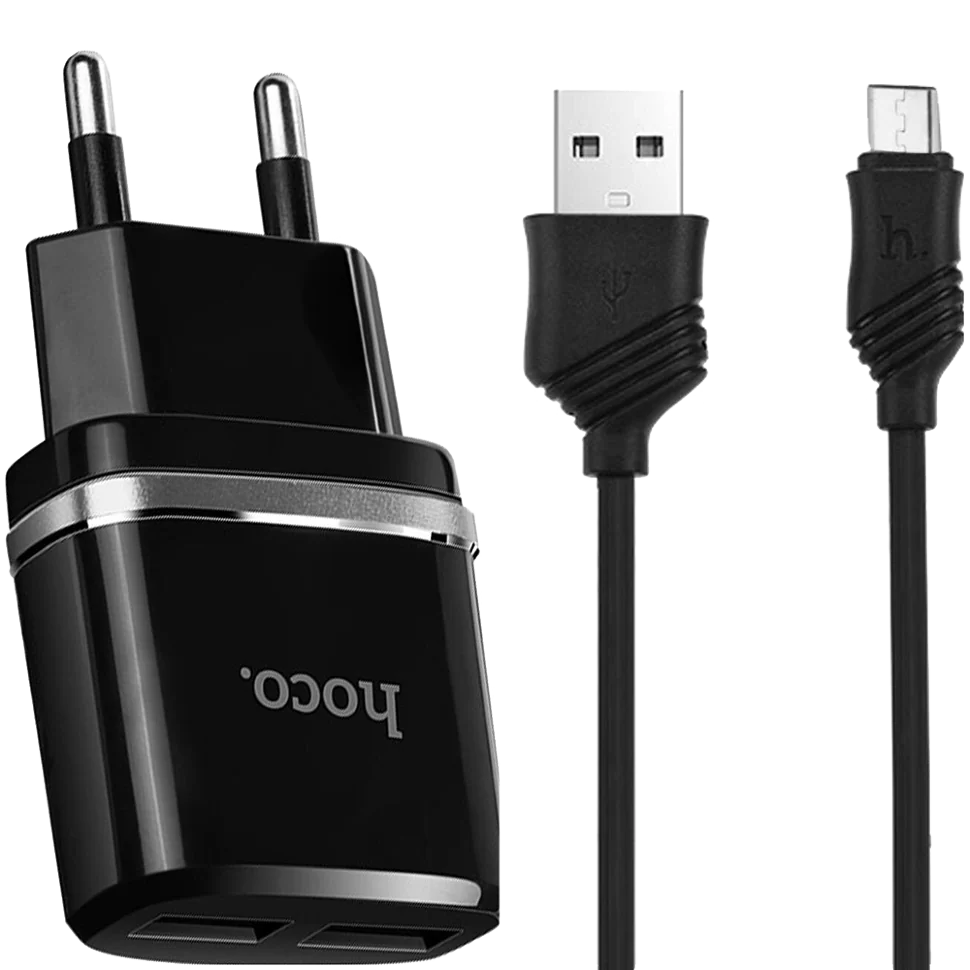 

Сетевой адаптер HOCO C12 Smart Чёрный + кабель MicroUSB 1м, C12 Smart