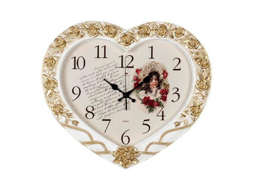 фото Часы настенные рубин в форме сердца 41х35см, белый с золотом "винтаж"