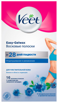 фото Восковые полоски veet с технологией easy-gel wax для линии бикини и области подмышек 16 шт