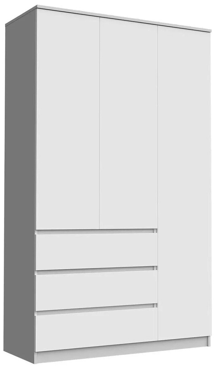фото Шкаф челси миф 120см белый глянец холодный/белый 3-х створчатый с тремя ящиками