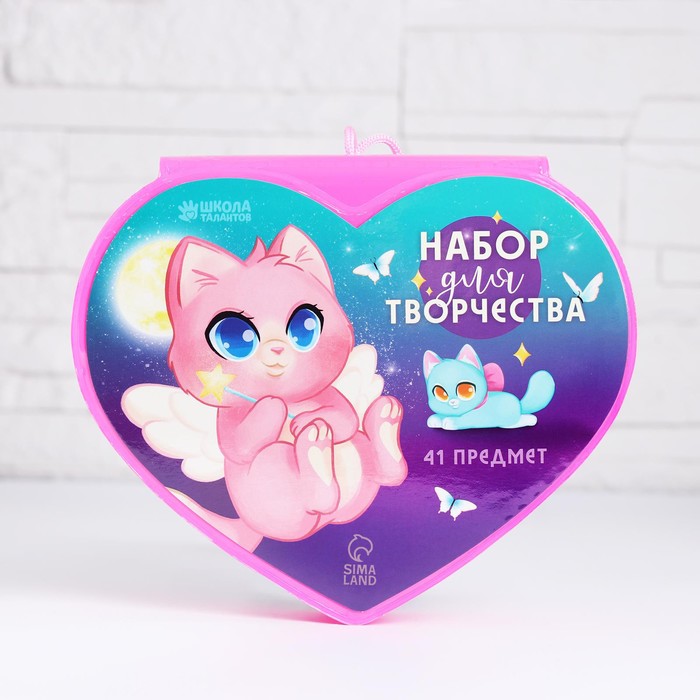 

Набор для рисования Волшебный котик в форме сердца, 41 предмет