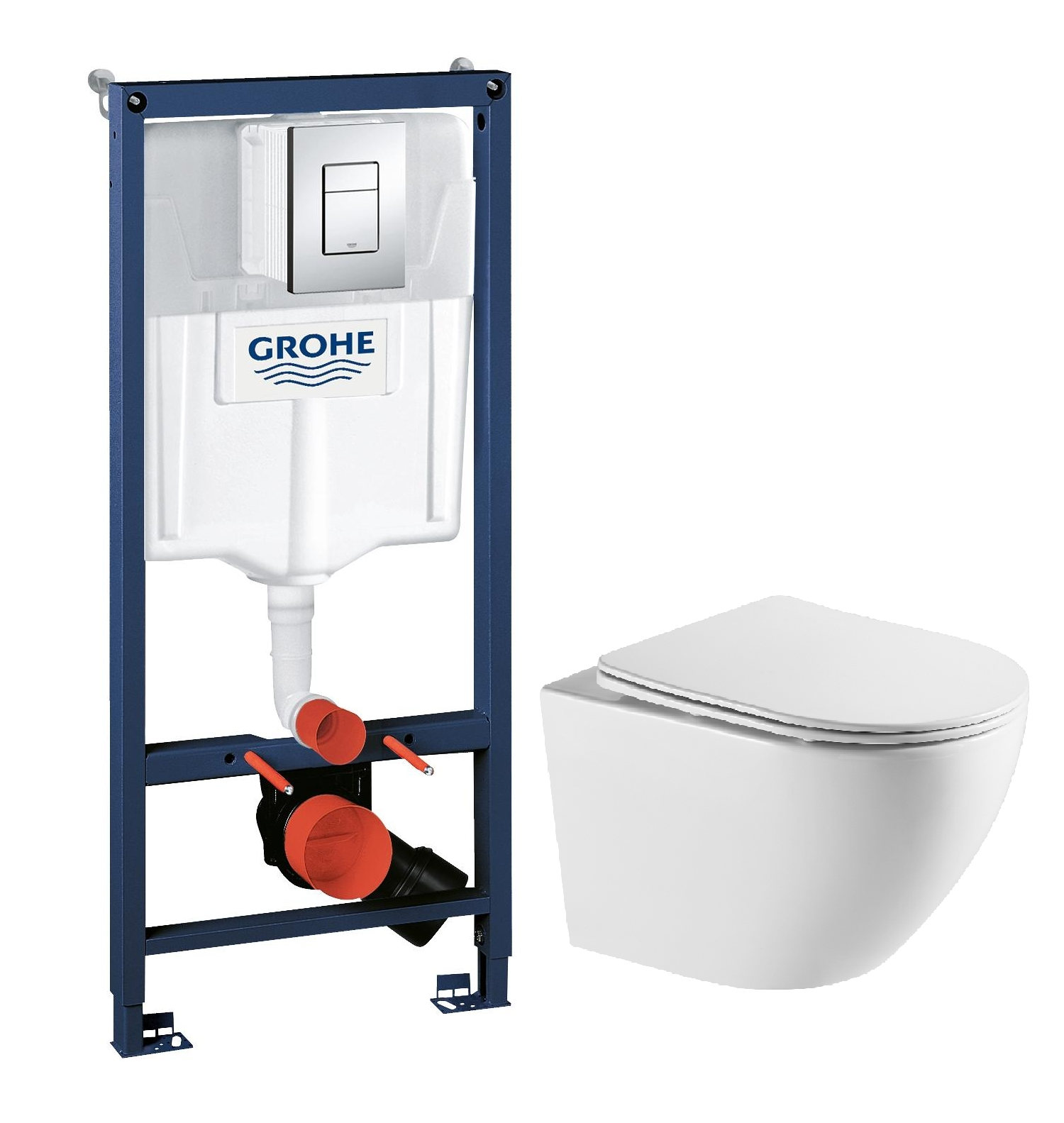 фото Комплект инсталляция grohe 38772001 кнопка хром кв+унитаз azario grado торнадо az-0046 uq3