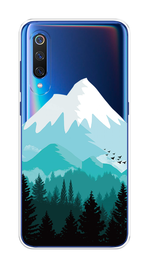 

Чехол на Xiaomi Mi 9 "Синяя снежная гора", Белый;голубой, 34850-2