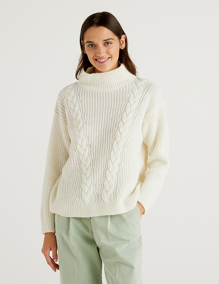 

Свитер женский United Colors of Benetton 21A_108YD2562 белый XS, 21A_108YD2562