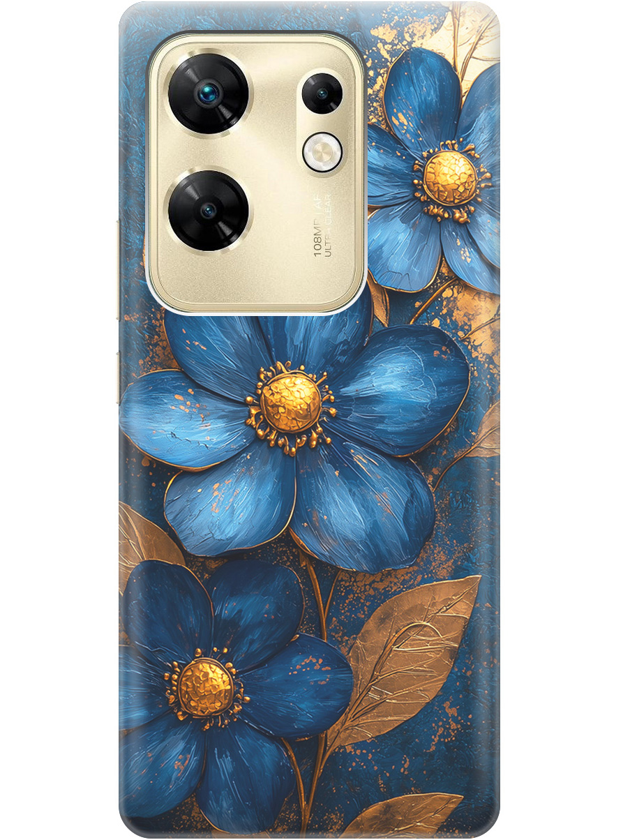 

Силиконовый чехол на Infinix Zero 30 4G с принтом "Синие цветы, золотые листья", Прозрачный;золотистый;синий, 778687923
