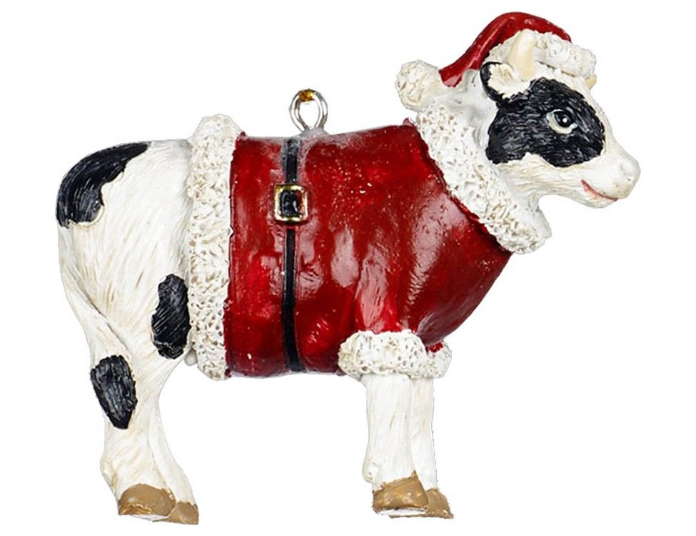 фото Ёлочная игрушка новогодняя корова (пятнистая), полистоун, 8 см, goodwill
