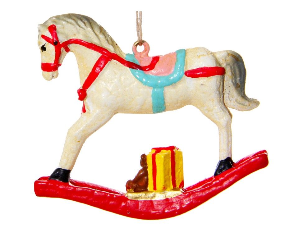 Елочная игрушка ShiShi Лошадка-качалка 50535 7 см разноцветный 1 шт.