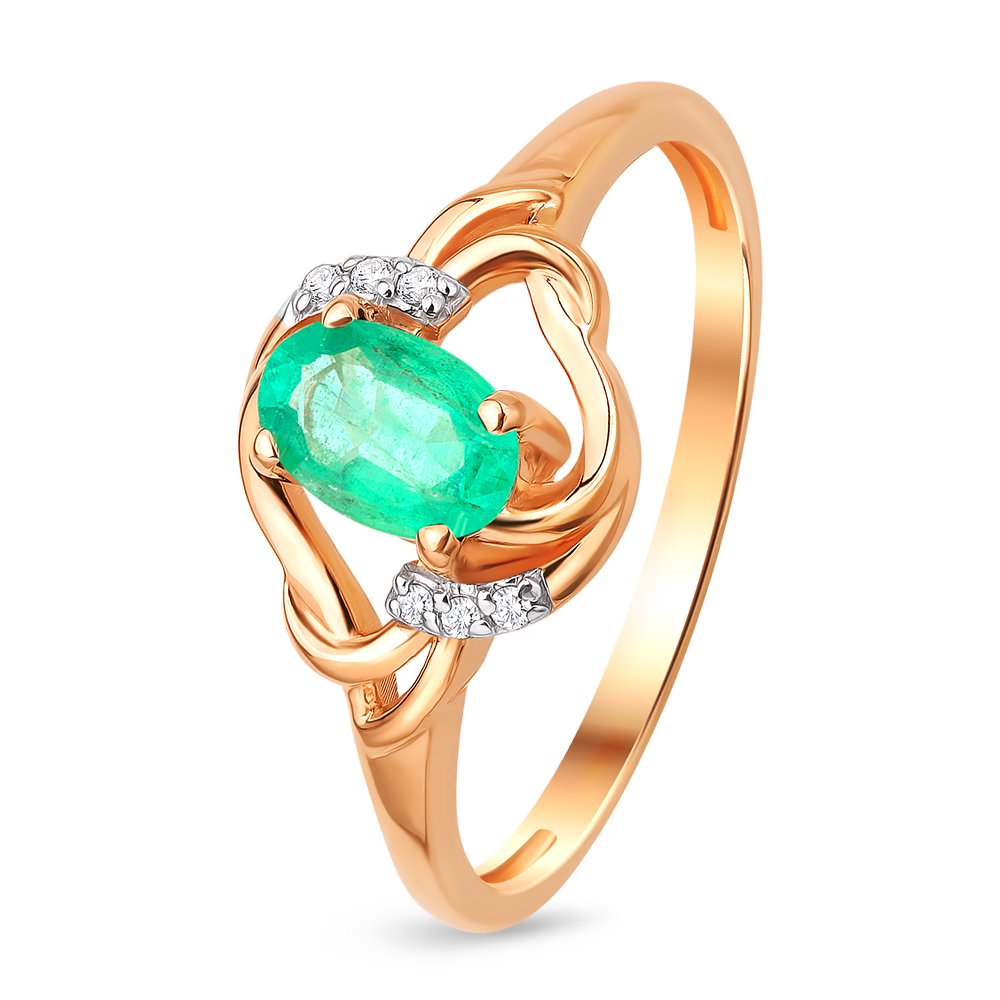 

Кольцо женское из красного золота с изумрудом, бриллиантом 585Gold 101011047, р. 17, 101011047