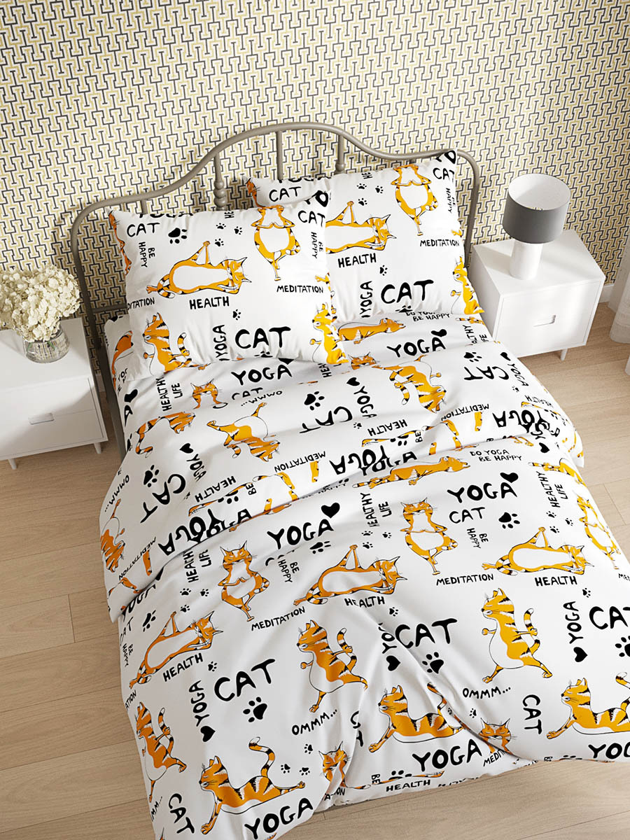 

Пододеяльник Simple House "Yogacat" 2-спальный 175х215 см, Белый