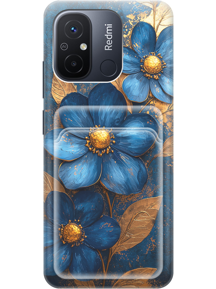 

Силиконовый чехол на Xiaomi Redmi 12C с принтом с карманом для карты 835106, Прозрачный;золотистый;синий, 766734823
