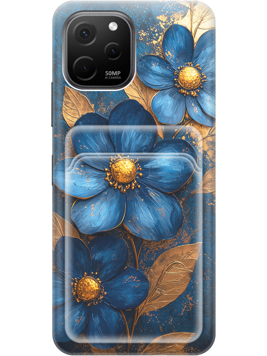

Силиконовый чехол на Huawei nova Y61 с принтом с карманом для карты 835091, Прозрачный;золотистый;синий, 762098523
