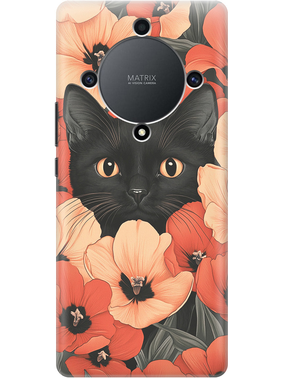 

Силиконовый чехол на Honor X9a / Magic5 Lite с принтом "Котик в маках", Прозрачный;черный;красный, 769394712