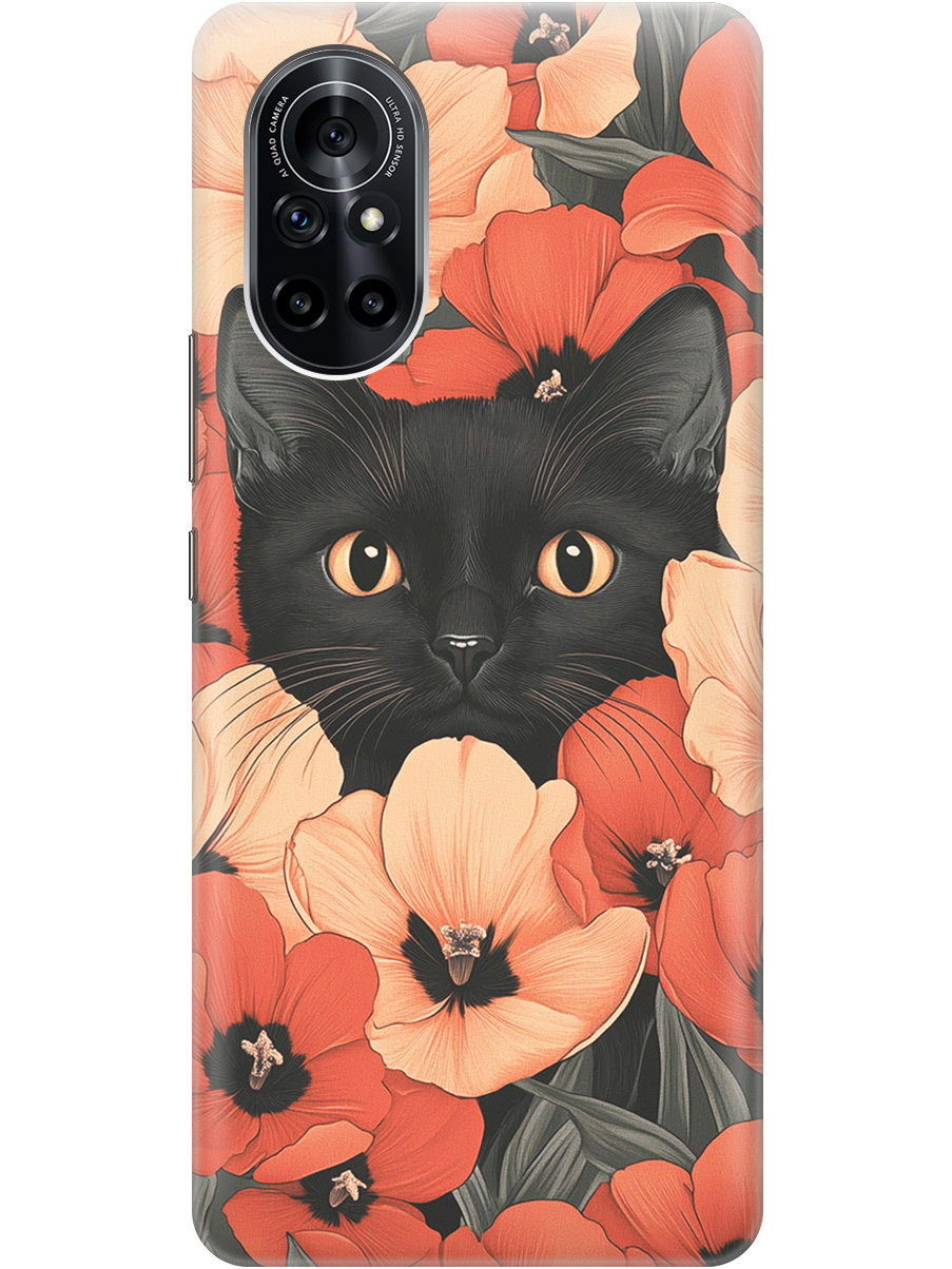 

Силиконовый чехол на Huawei Nova 8 с принтом "Котик в маках", Прозрачный;черный;красный, 731079512