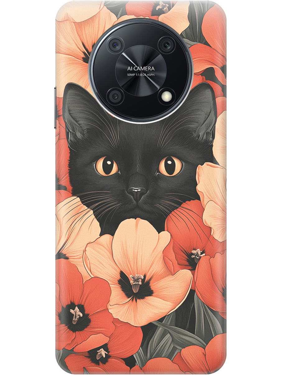 

Силиконовый чехол на Huawei nova Y90 с принтом "Котик в маках", Прозрачный;черный;красный, 740188612