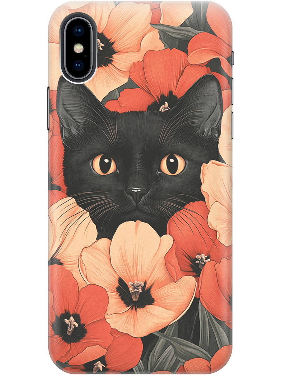 

Силиконовый чехол на Apple iPhone Xs / X с принтом "Котик в маках", Прозрачный;черный;красный, 715365412