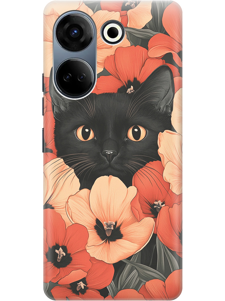 

Силиконовый чехол на Tecno Camon 20 / 20 Pro с принтом "Котик в маках", Прозрачный;черный;красный, 772566012