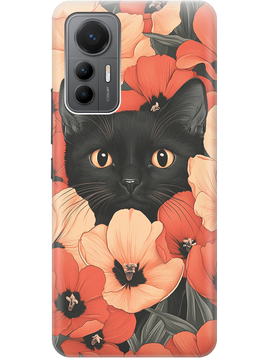 

Силиконовый чехол на Xiaomi 12 Lite с принтом "Котик в маках", Прозрачный;черный;красный, 740133312