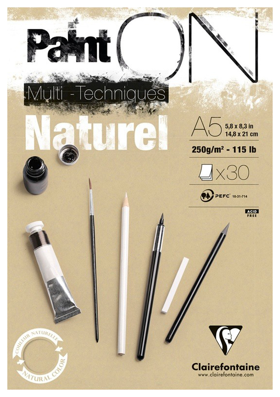 

Альбом для смешанных техник Clairefontaine Paint'ON Naturel крафт А5 30 листов 250 г/м2