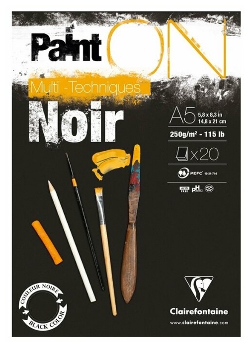 фото Альбом для рисования clairefontaine 20 листов а5 paint'on noir, 250 г/м2, черная