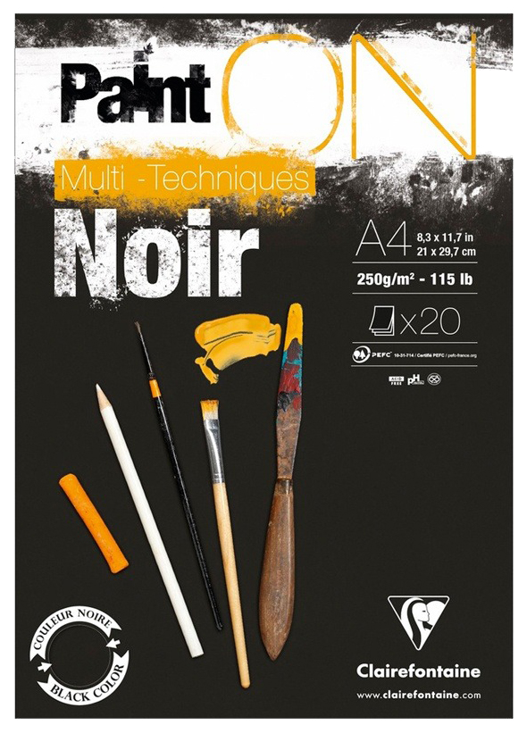 

Альбом для смешанных техник Clairefontaine Paint'ON Noir черный А4 20 листов 250 г/м2