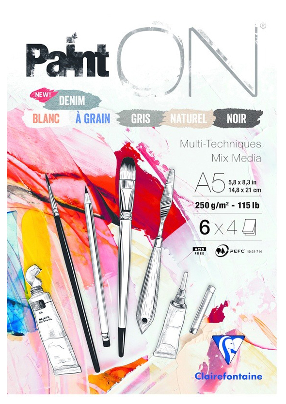 

Альбом для смешанных техник Clairefontaine Paint'ON 6 цветов А5 20 листов 250 г/м2