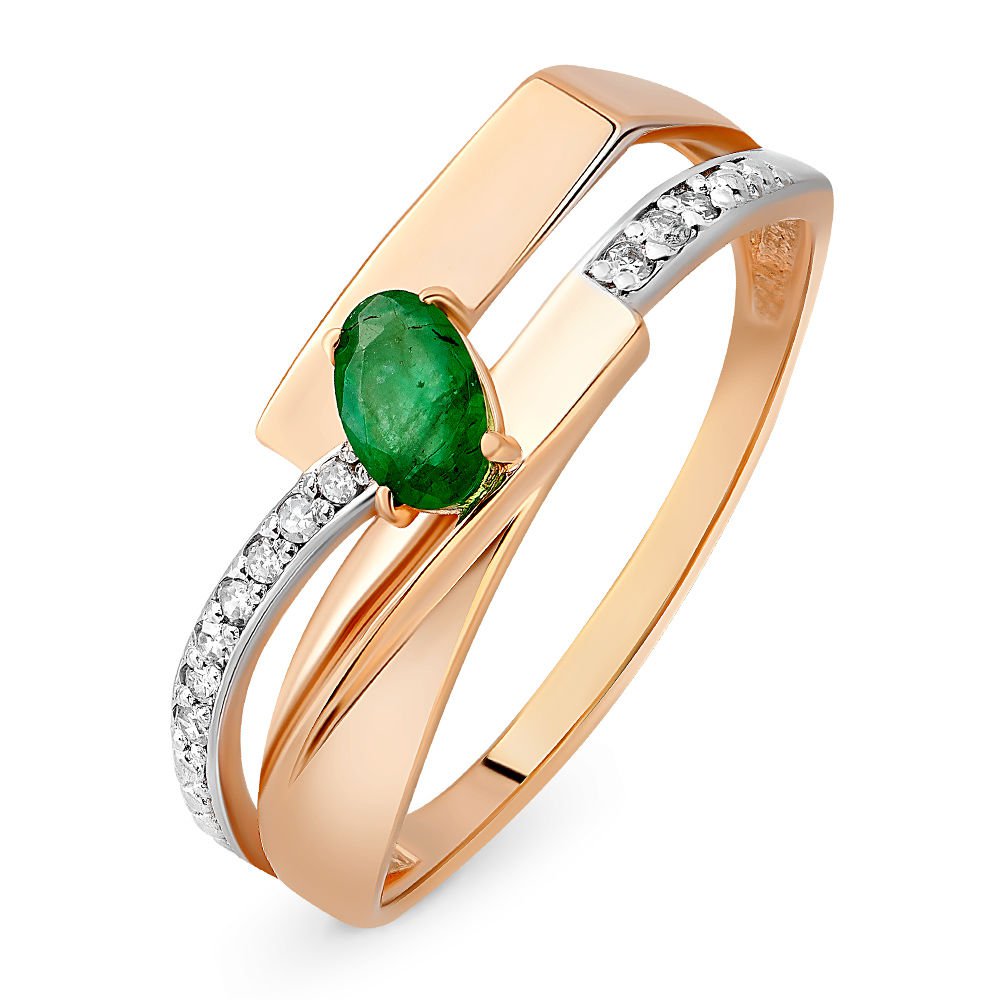 

Кольцо женское из красного золота с изумрудом, бриллиантом 585Gold 101008629, р, 101008629
