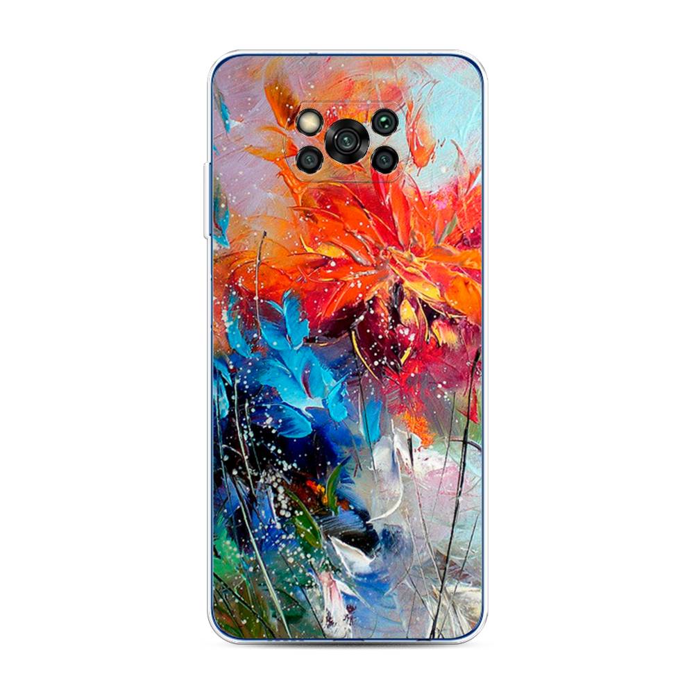

Чехол на Xiaomi Poco X3 "Абстрактные цветы", Оранжевый;синий, 39250-4