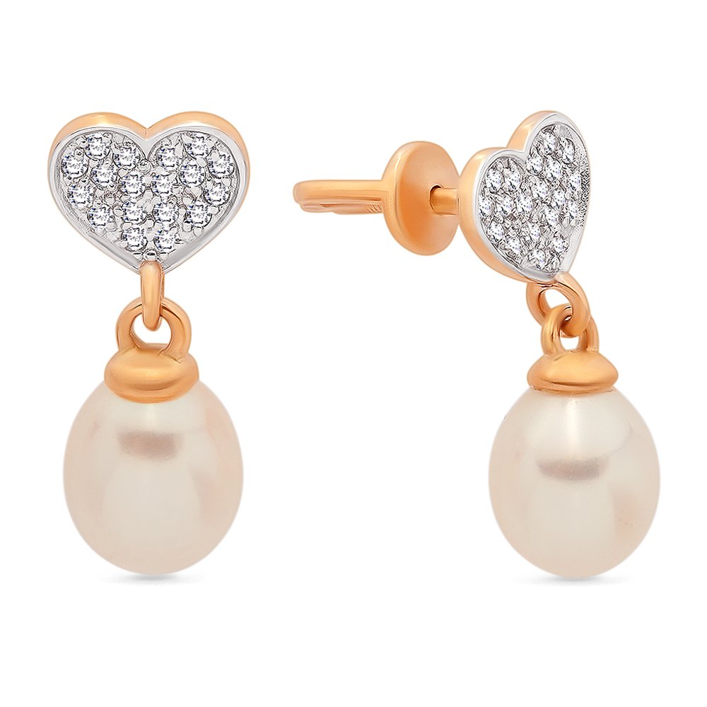 

Серьги подвески из красного золота 585Gold 202006614, жемчуг/фианит, 202006614