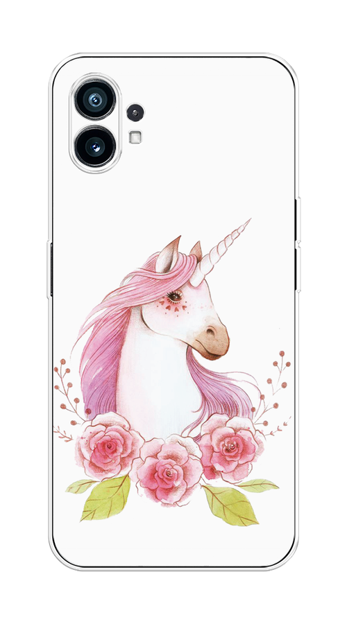 

Чехол на Nothing Phone (1) "Единорог цветы", Белый;розовый;серый, 3300150-1